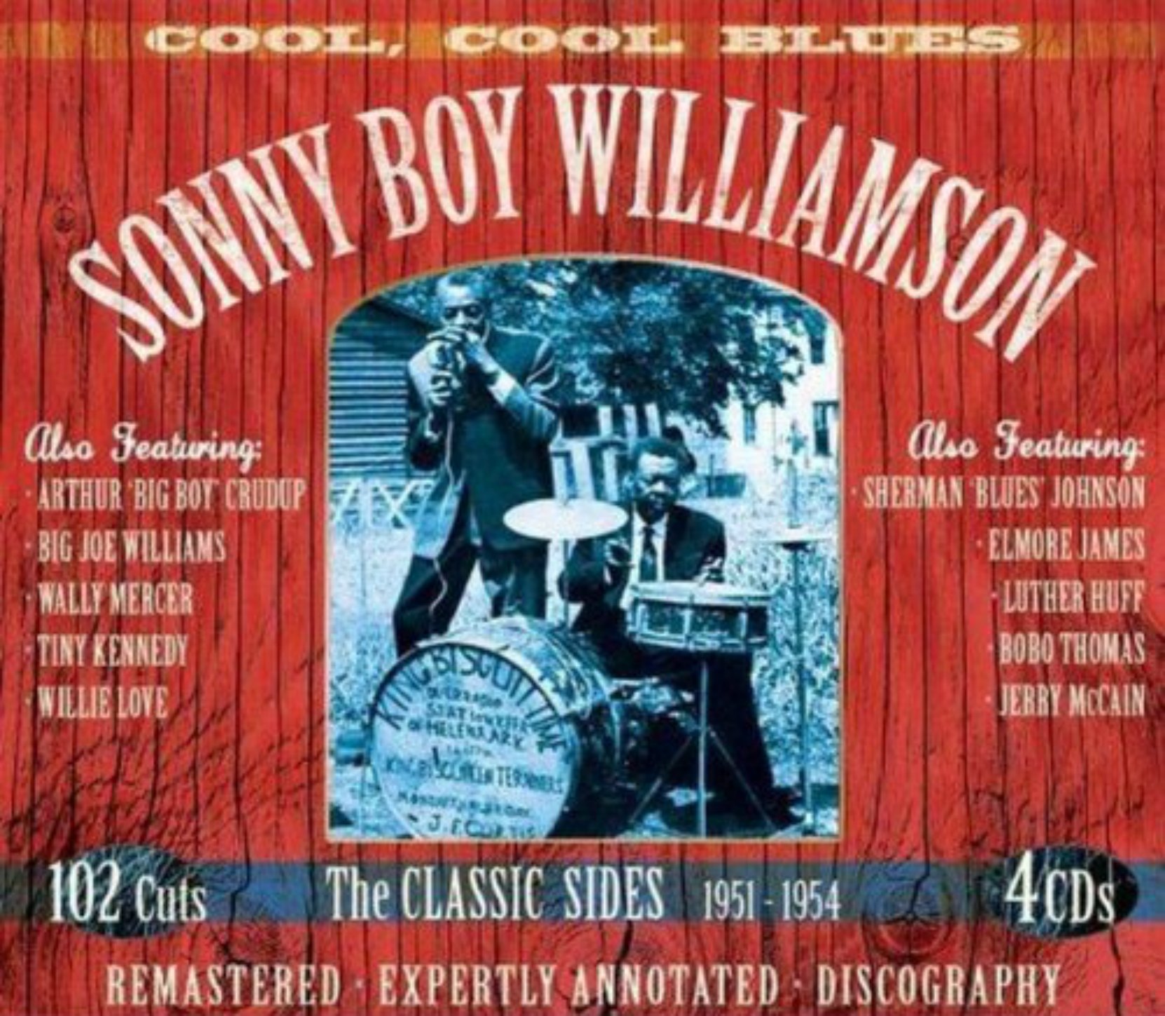 CD cover, Sonny Boy Williamson - Cool, Cool Blues, a 4CD compilation of Trumpet Records releases from JSP Records