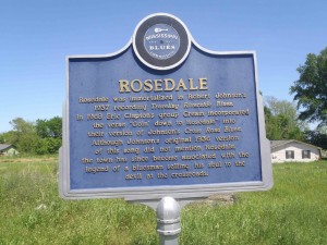 Mississippi Blues Trail marker commemorating Rosedale, at the site of Rosedale's former train station.