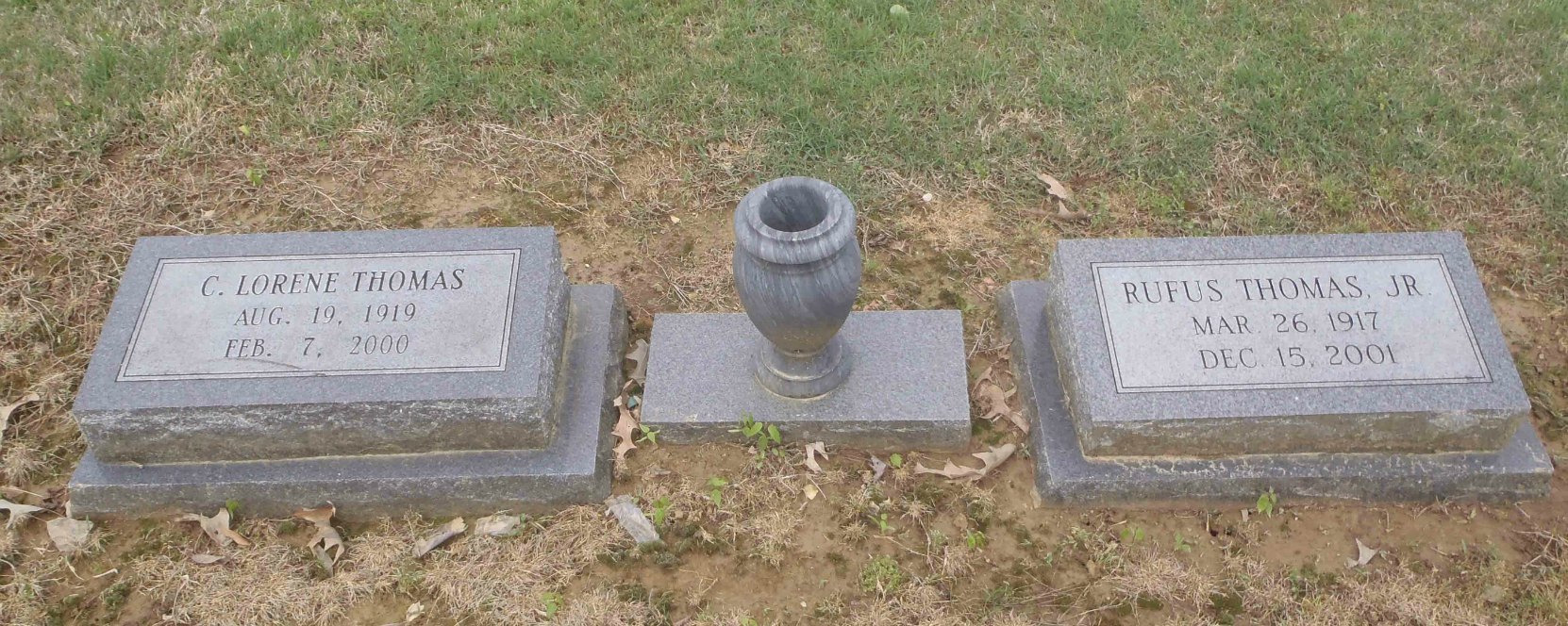The grave of Rufus Thomas Jr. (1917-2001) and his wife C. Lorene Thomas (1919-2000), New Park Cemetery, Memphis, Tennessee