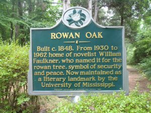 Mississippi Department of Archives & History marker at the entrance to Rowan Oak, William Faulkner's home from 1930 until his death in 1962.