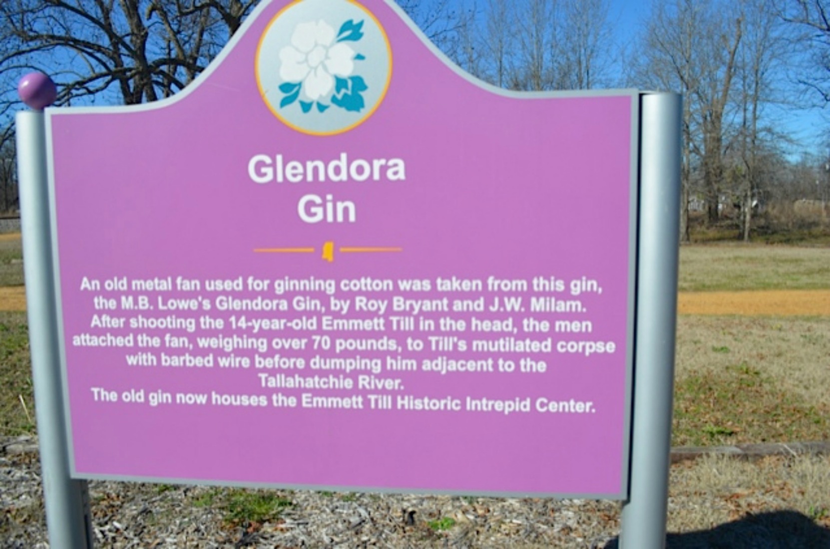 Glendora Gin sign, near the site of the former house of J.W. Milam, one of the two men who murdered Emmett Till in August 1955, Glendora, Mississippi (courtesy of Keith Petersen)