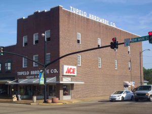 Tupelo Hardware Company, W. Main Street, Tupelo, Mississippi, where Elvis Presley bought his first guitar. (photo by Mississippi Blues Travellers)