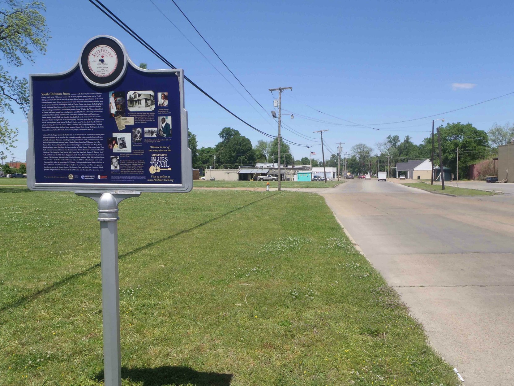 S. Chrisman Street, Cleveland, Bolivar County, Mississippi, viewed from the Mississippi Blues Trail marker commemorating Chrisman Street,
