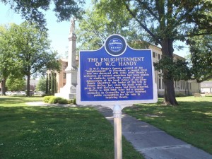 Mississippi Blues Trail marker commemorating The Enlightenment Of W.C. Handy, outside the Bolivar County Courthouse, Cleveland, Mississippi