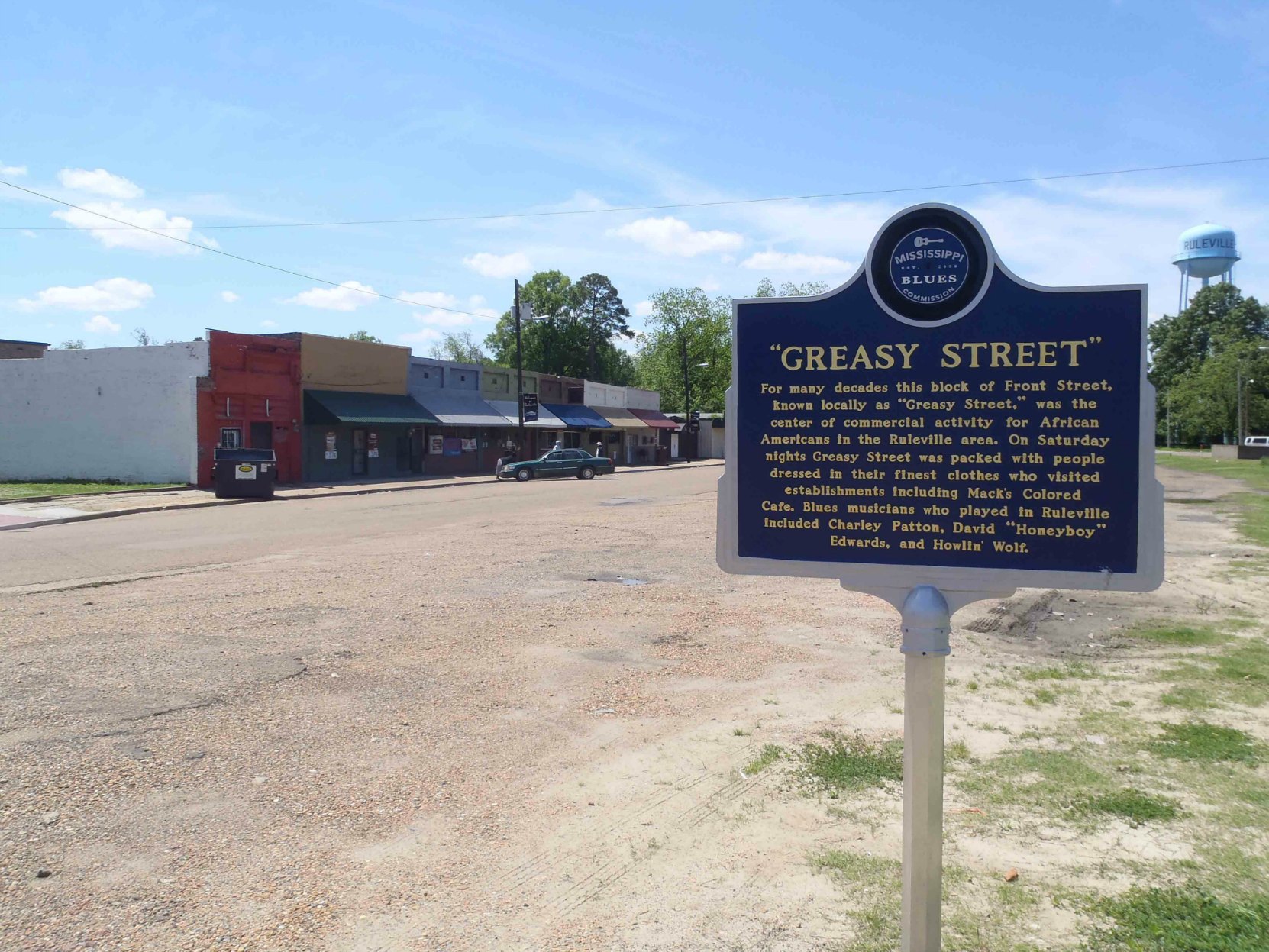 Mississippi Blues Trail marker commemorating Greasy Street, Ruleville, Mississippi