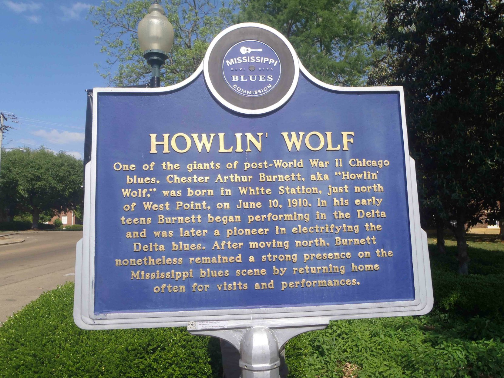 Mississippi Blues Trail marker for Howlin' Wolf , West Point, Clay County, Mississippi