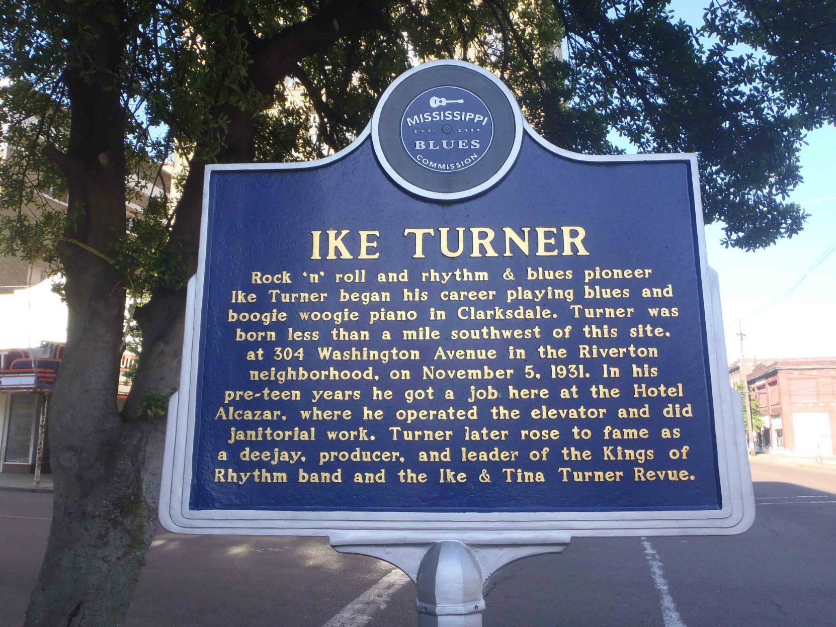 Mississippi Blues Trail marker for Ike Turner, Clarksdale, Mississippi