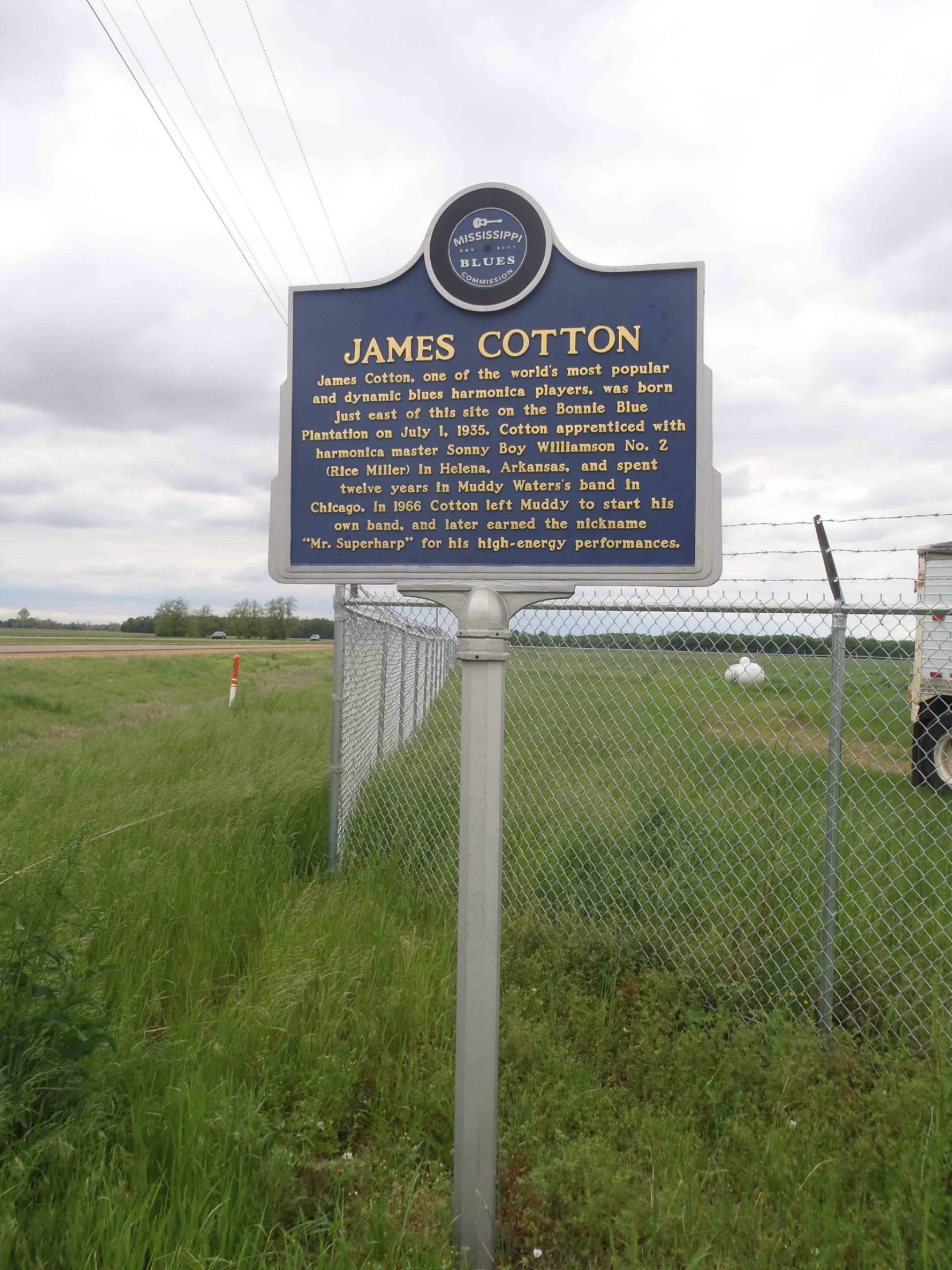 Mississippi Blues Trail marker for James Cotton, Highway 61 and Bonnie Blue Road, Tunica County, Mississippi