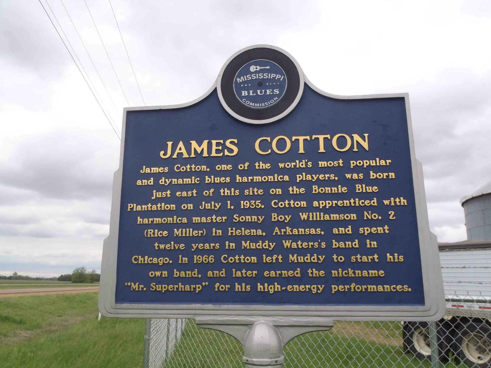 Mississippi Blues Trail marker for James Cotton, Highway 61 and Bonnie Blue Road, Tunica County, Mississippi