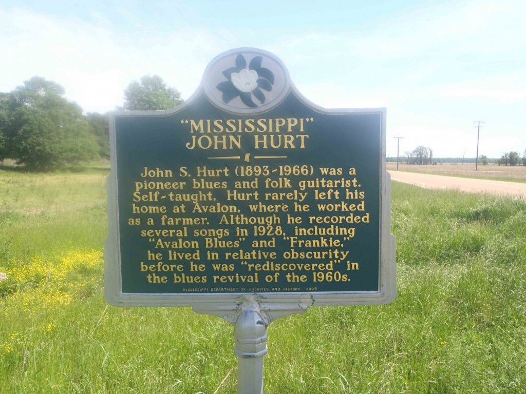 Mississippi Department of Archives and History marker for Mississippi John Hurt, Highway 7, Avalon, Mississippi.