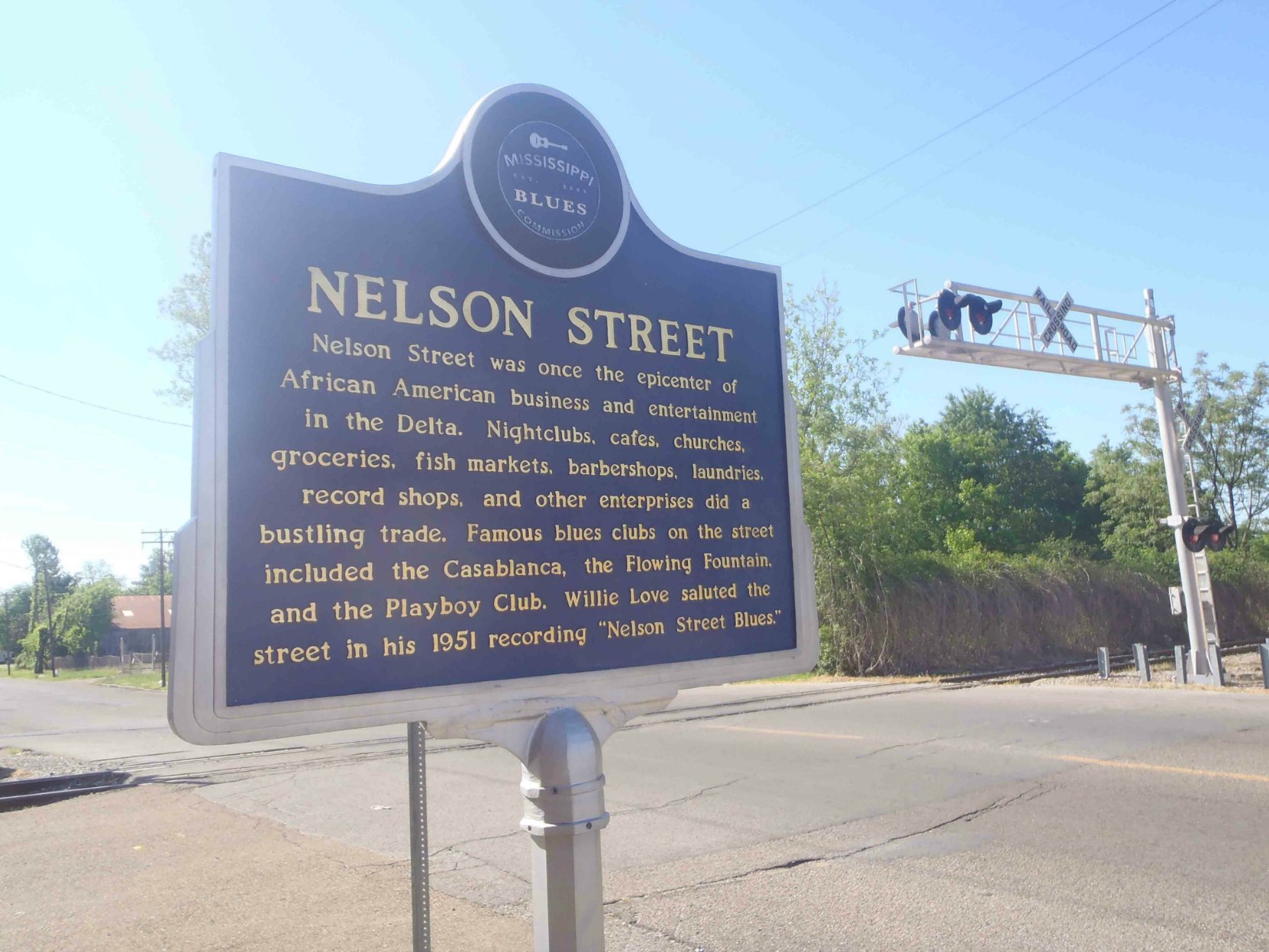 Mississippi Blues Trail marker for Nelson Street, Greenville, Mississippi