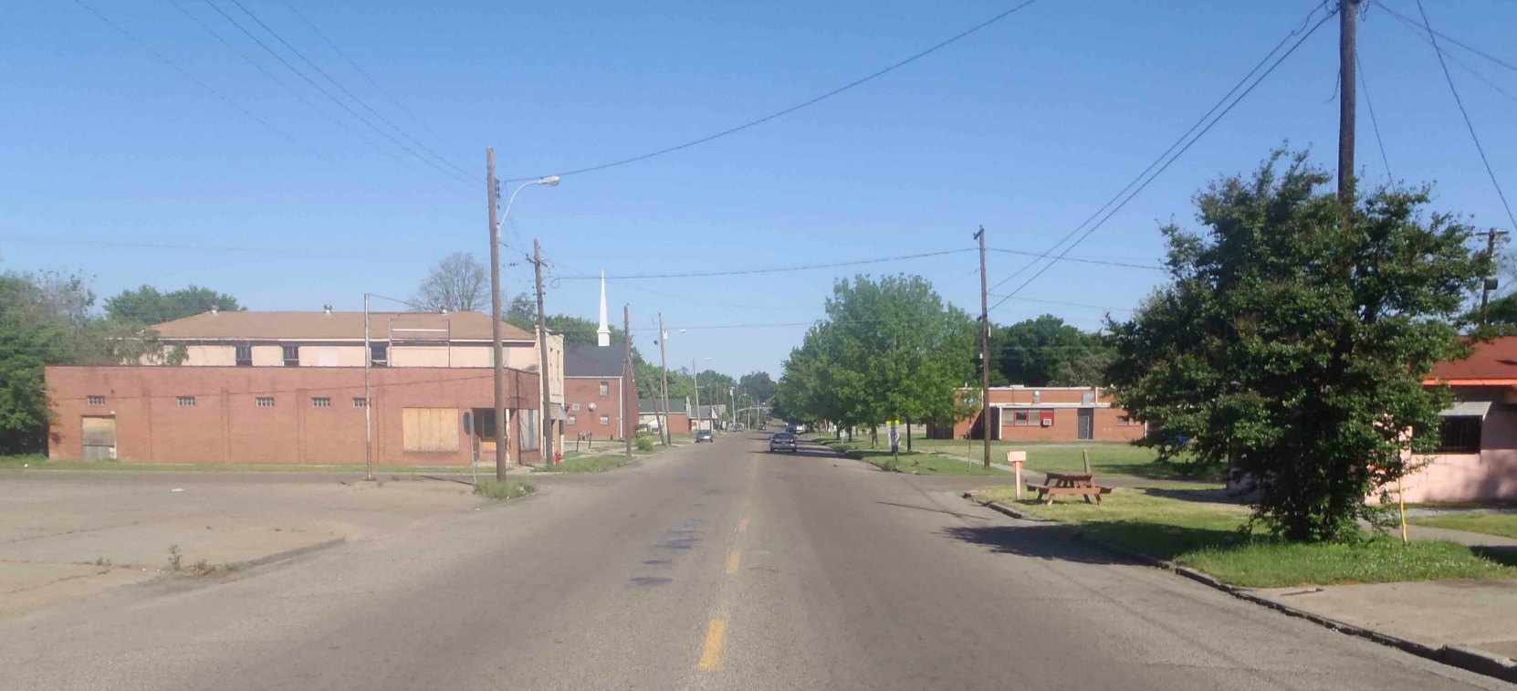 Nelson Street, Greenville, Mississippi, as seen from the Mississippi Blues Trail marker