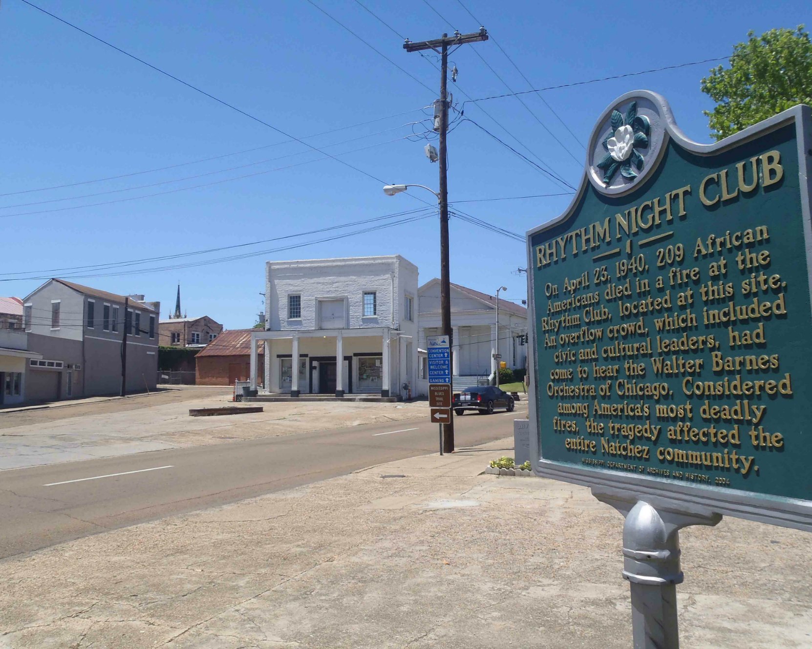 Mississippi Department of Archives & History marker for Rhythm Night Club Fire, Natchez, Mississippi