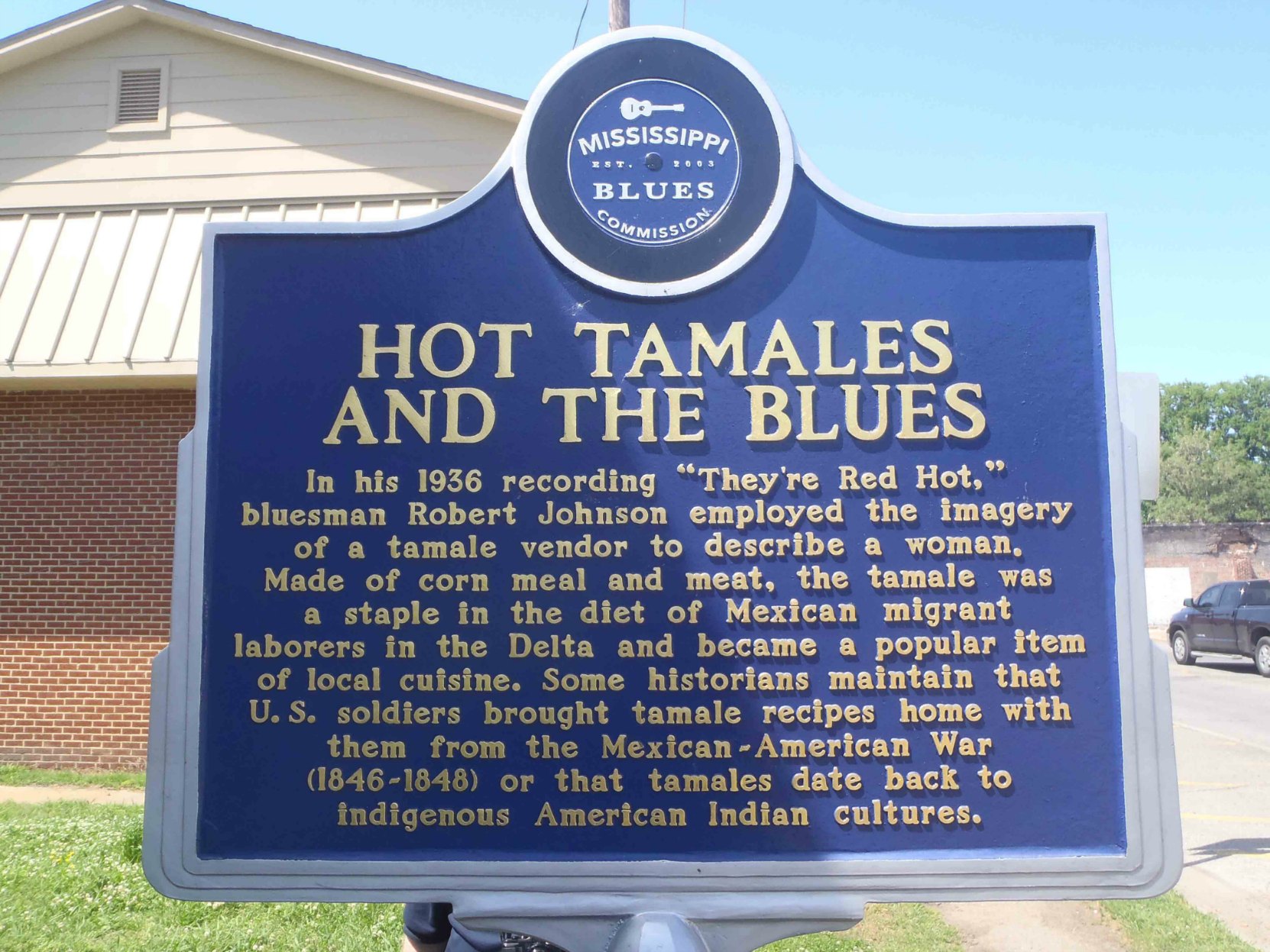 Mississippi Blues Trail marker commemorating Hot Tamales And The Blues, Rosedale, Mississippi