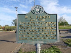 Mississippi Department of Archives & History marker for W.C. Handy, outside Wade Walton's Barber Shop, Clarksdale, Mississippi.