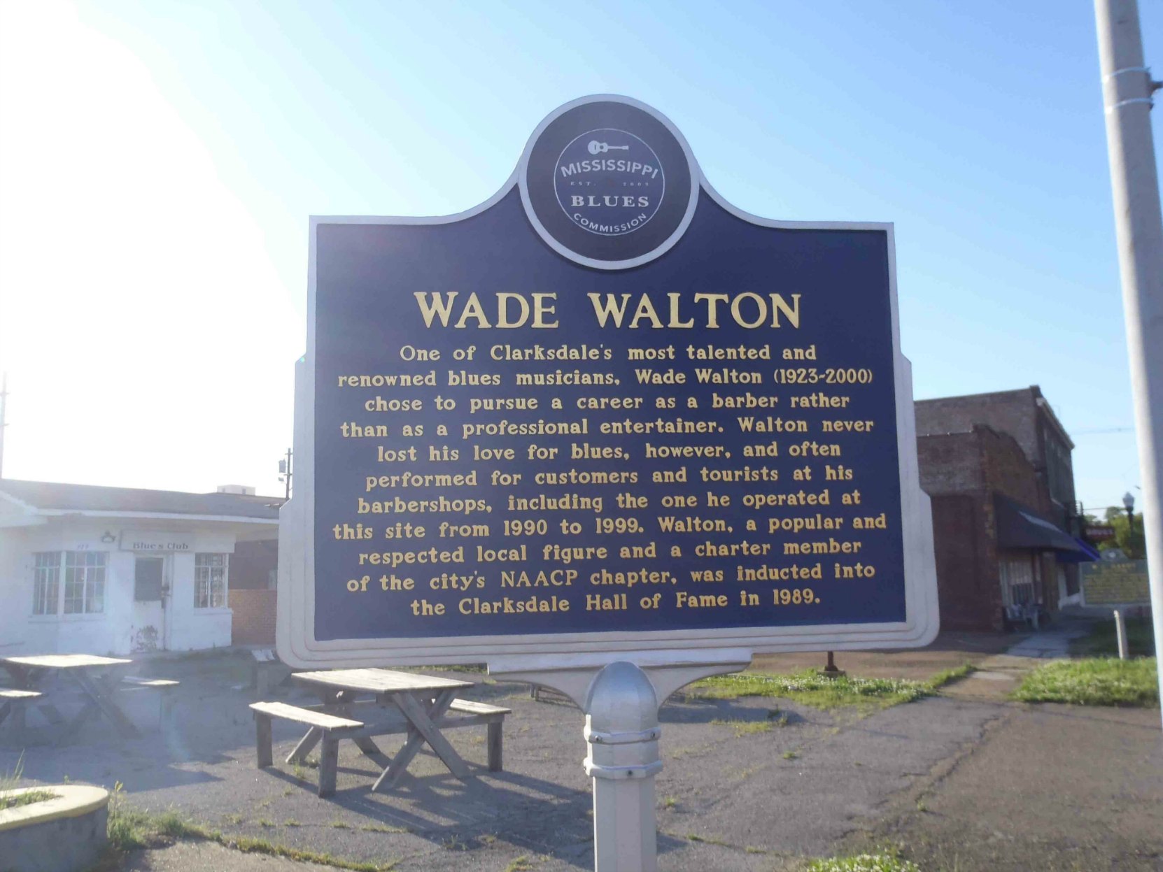 Mississippi Blues Trail marker for Wade Walton, Clarksdale, Mississippi.