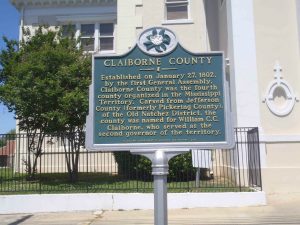 Mississippi Department of Archives & History marker for Claiborne County, outside the Claiborne County Courthouse, Port Gibson, Mississippi