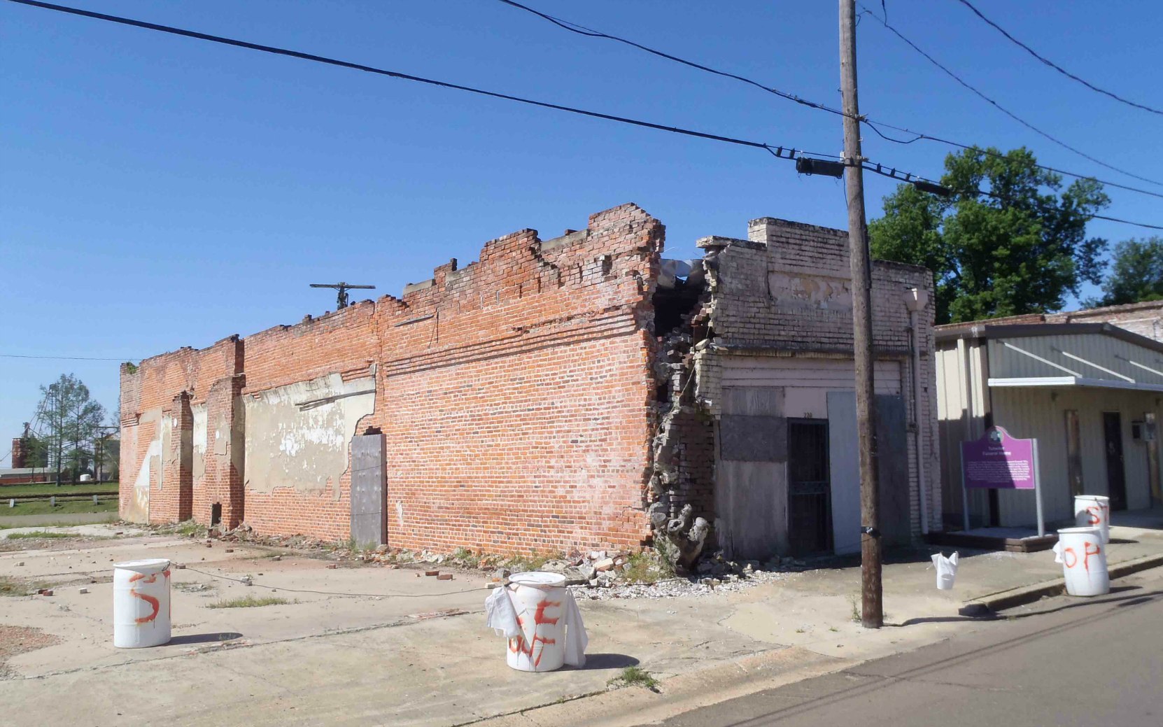 The front and side of the former Tutwiler Funeral Home, where Emmett Till's body was prepared for transportation to Chicago in August 1955.