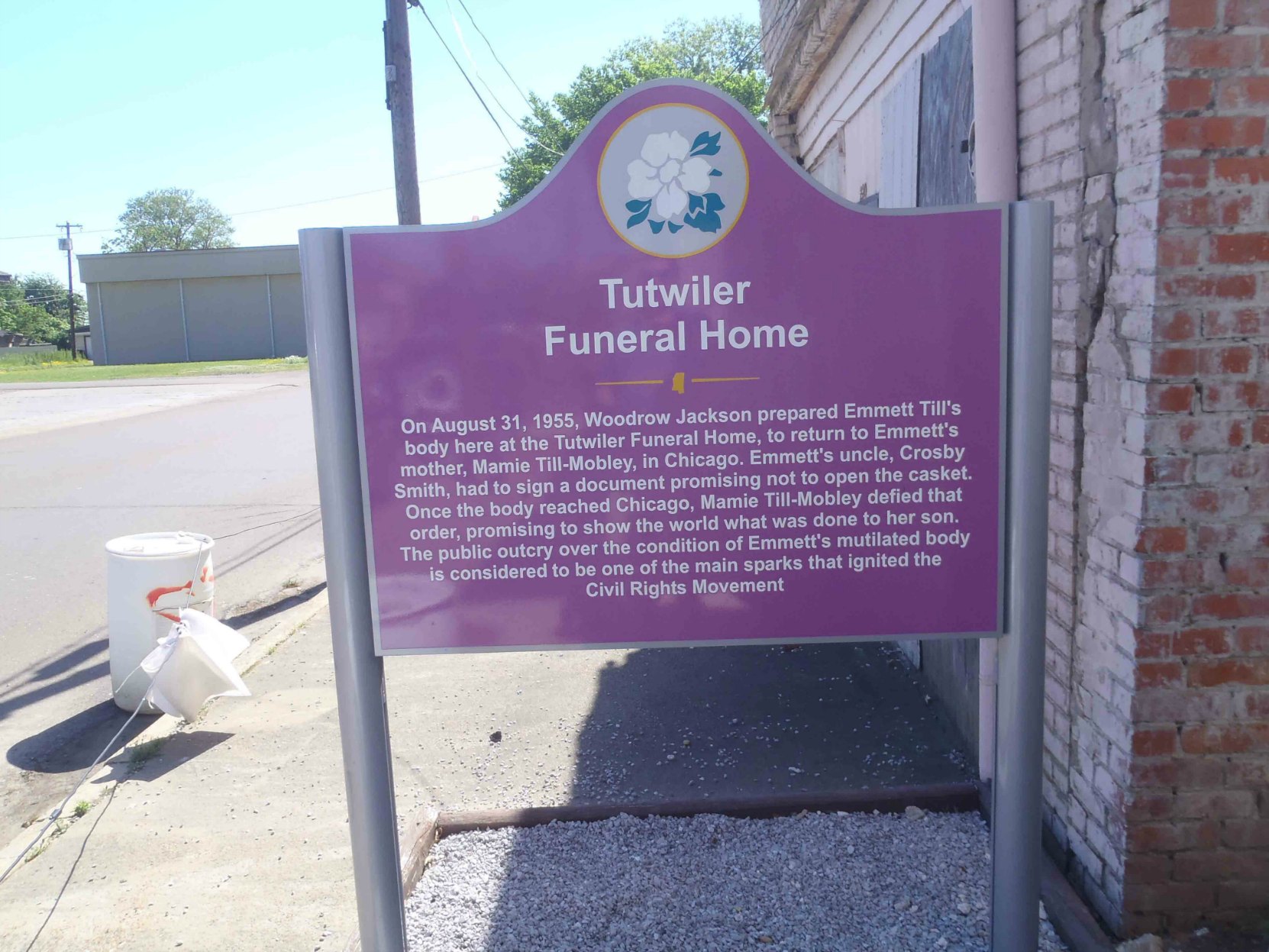 The sign outside the former Tutwiler Funeral Home, where Emmett Till's body was prepared for transportation to Chicago in August 1955.