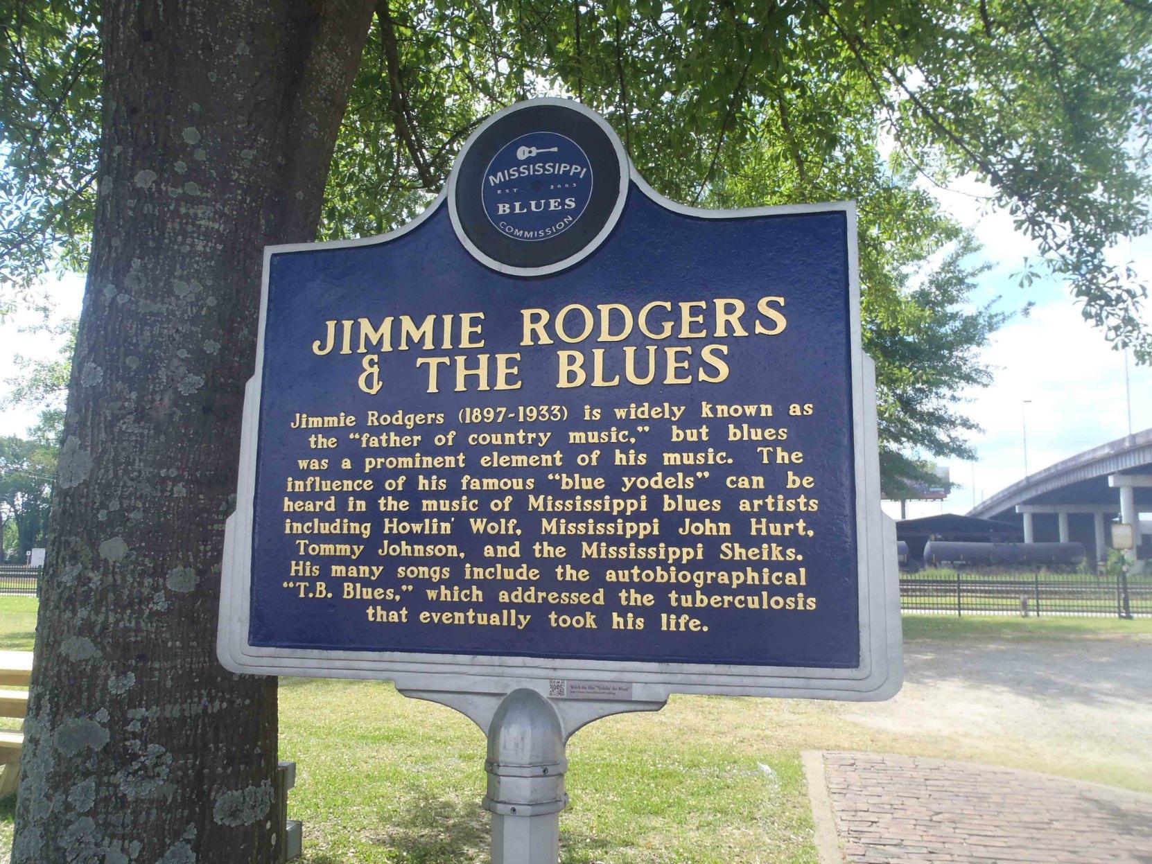 Mississippi Blues Trail marker for Jimmie Rodgers, near the old Rail Depot in Meridian, Mississippi,