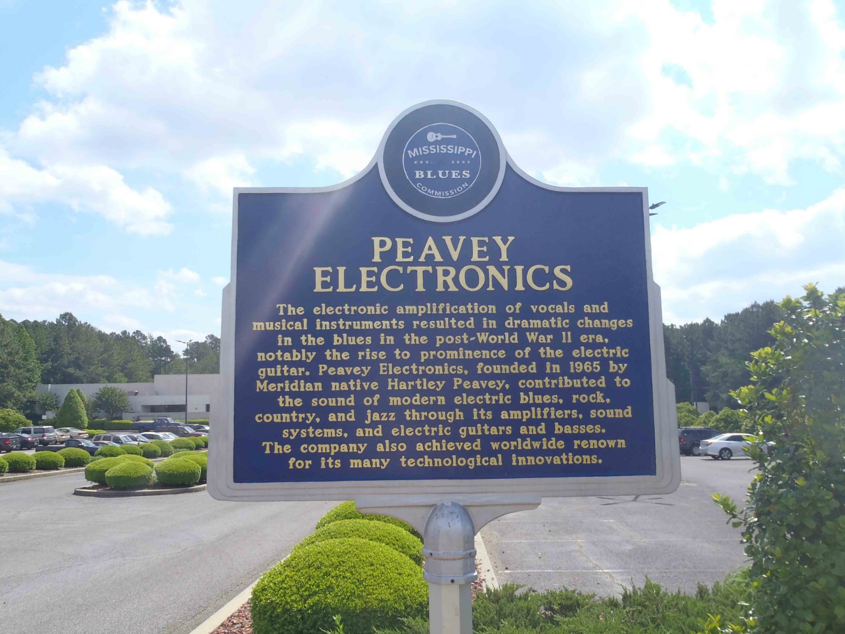 Mississippi Blues Trail marker at Peavey Electronics, Meridian, Mississippi