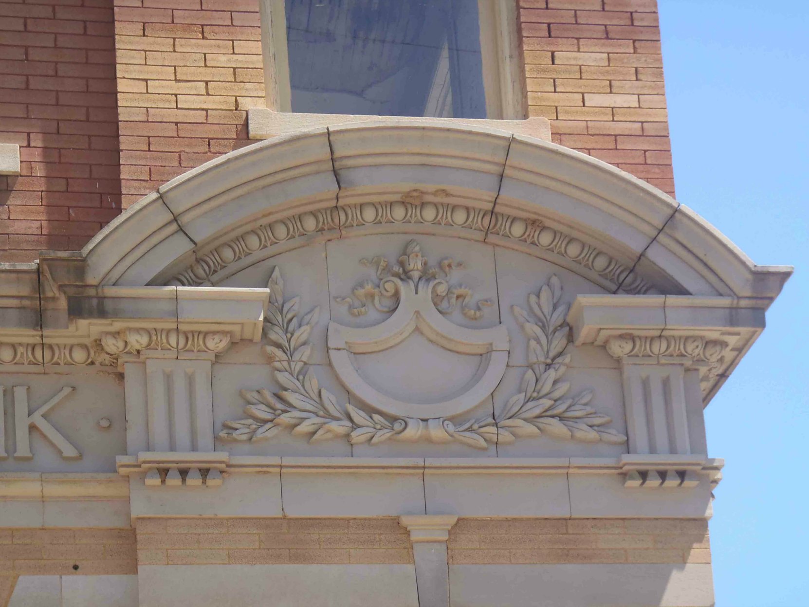 Decorative detail on Mississippi National Bank building, built circa 1901. Part of the Bernheimer Complex, Port Gibson, Missisippi