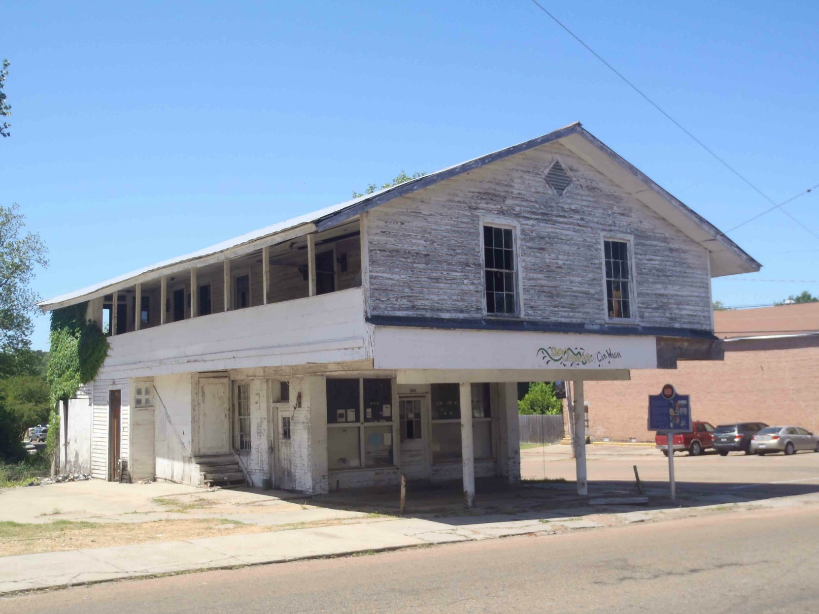 Mississippi Blues Trail marker for the Rabbit Foot Minstrels, Port Gibson, Mississippi. Since Our last visit to Port Gibson, the building in this photo was destroyed by a fire (an arson) in September 2015.
