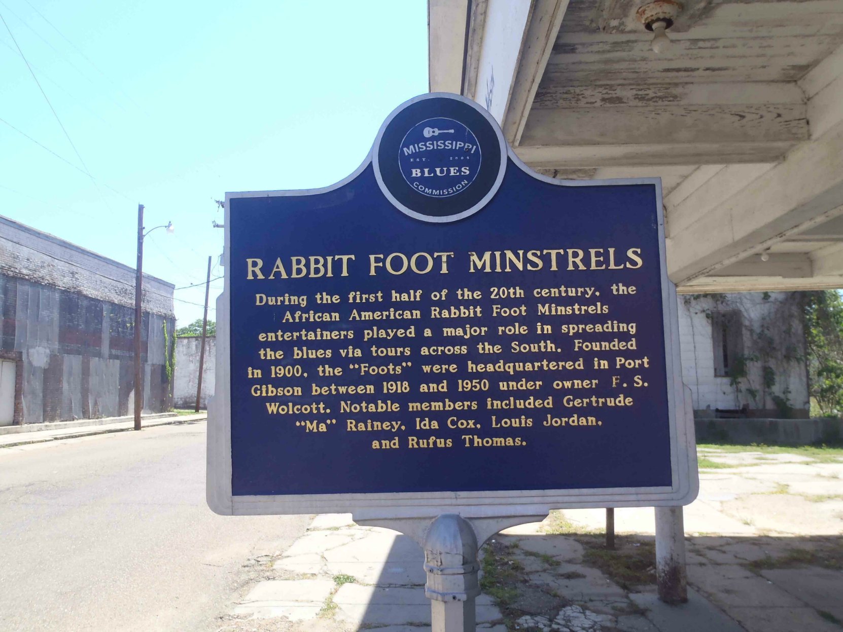 Mississippi Blues Trail marker for the Rabbit Foot Minstrels, Port Gibson, Mississippi