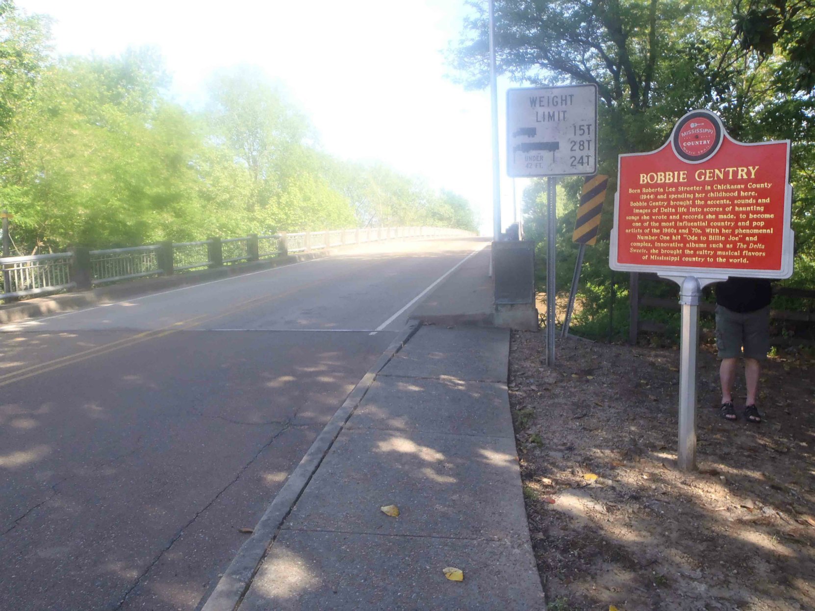 The Mississippi Country Music Trail marker for Bobbie Gentry, is at the entrance to a bridge over the Tallahatchie River on Grand Avenue, Greenwood, Mississippi