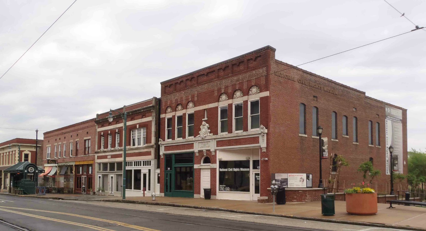 The Young & Morrow building (right) and James Earl Ray's rooming house (center) on S. Main Street, Memphis, Tennessee.