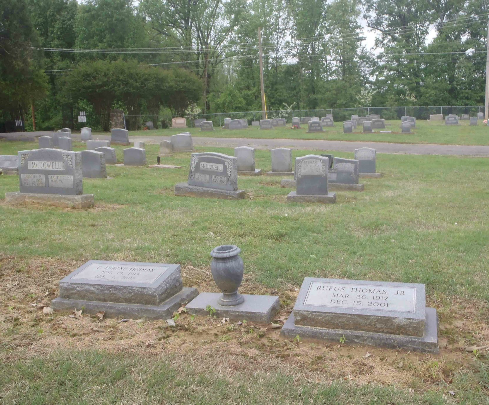 The grave of Rufus Thomas Jr. (1917-2001) and his wife C. Lorene Thomas (1919-2000), New Park Cemetery, Memphis, Tennessee