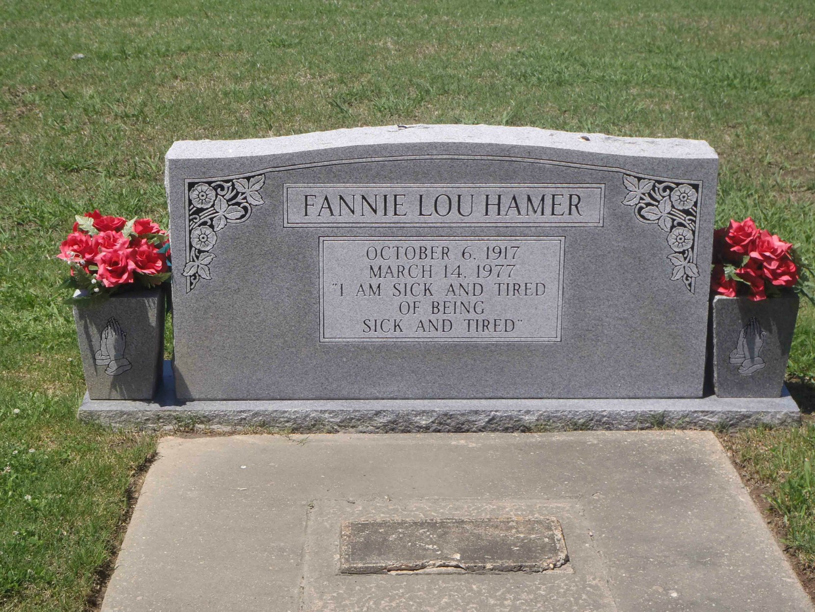 Headstone on Fanny Lou Hamer's grave, Fanny Lou Hamer Memorial Garden, Ruleville, Mississippi