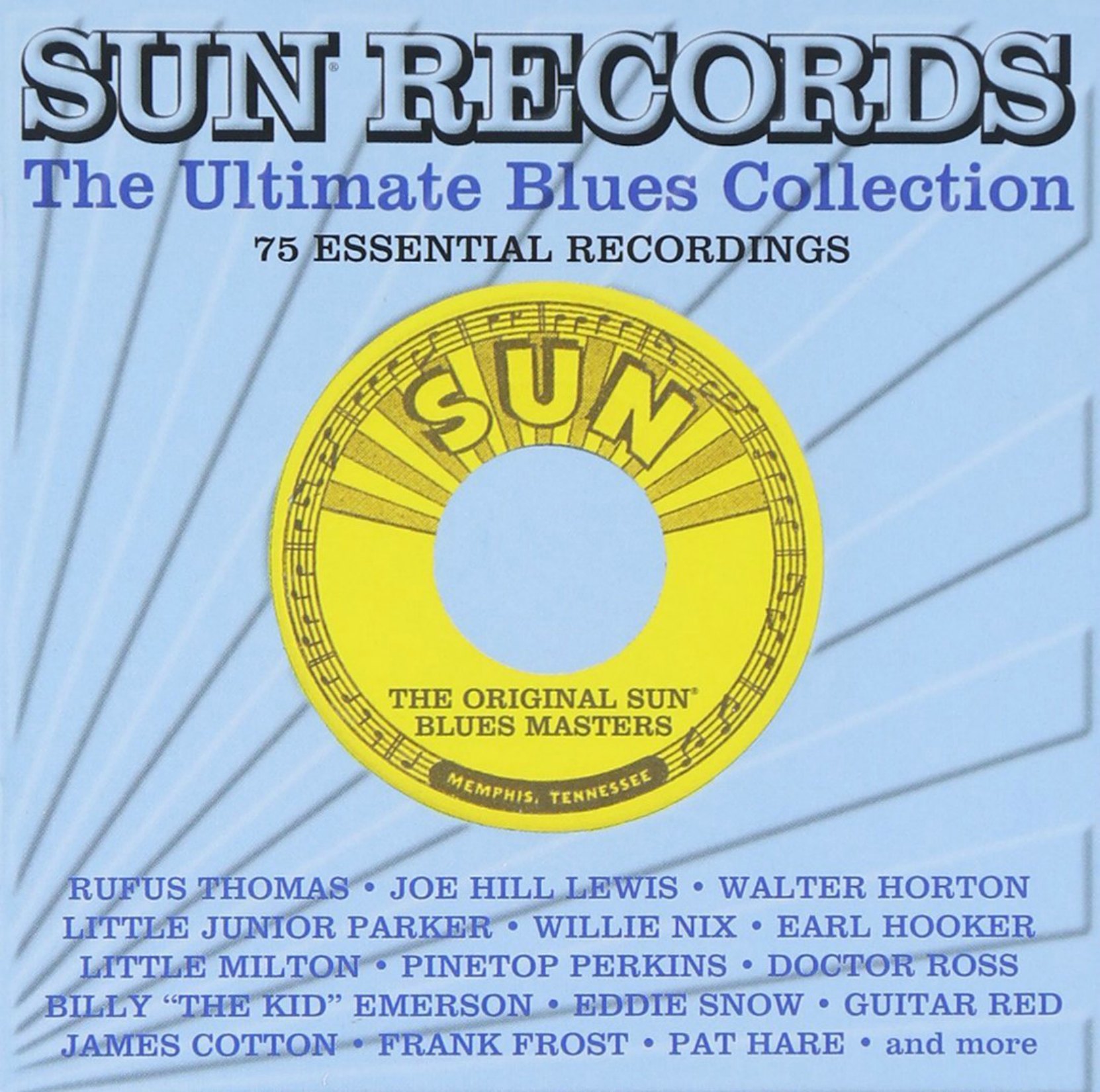 CD cover, Sun Records - The Ultimate Blues Collection, a 3 CD set of Sun Records blues recordings.