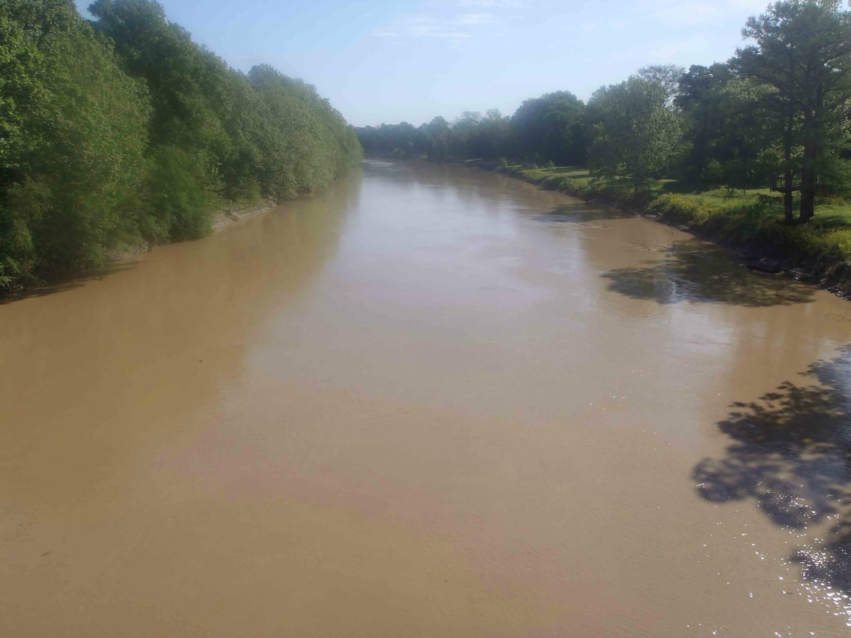 The Tallahatchee River, as seen from the "Tallahatchee Bridge" on Grand Avenue, Greenwood, Mississippi, near the Mississippi Country Music Trail marker for Bobbie Gentry