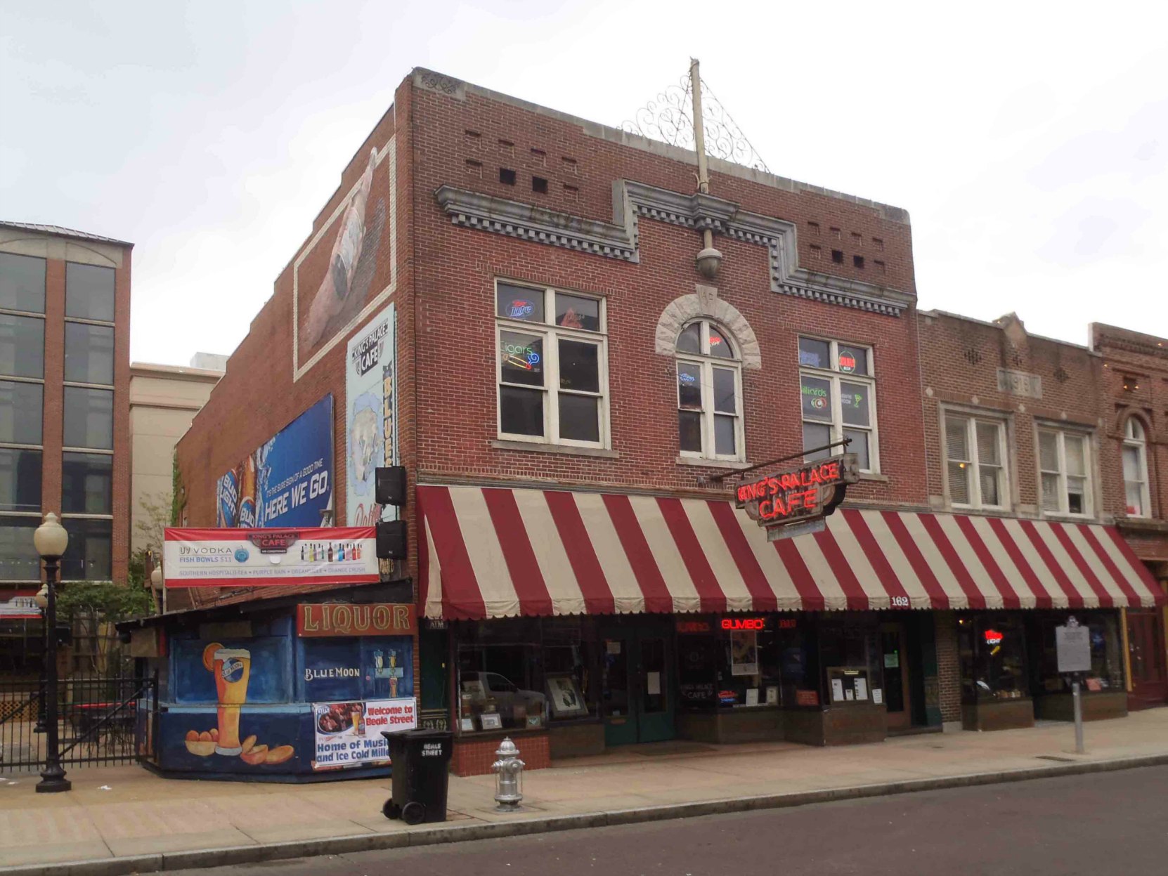 Kings Palace Cafe, 162-164 Beale Street, Memphis, TN. The second floor was once occupied by Hooks Brothers Photography. The only known studio portrait of Robert Johnson was taken by Hooks Brothers Photography.