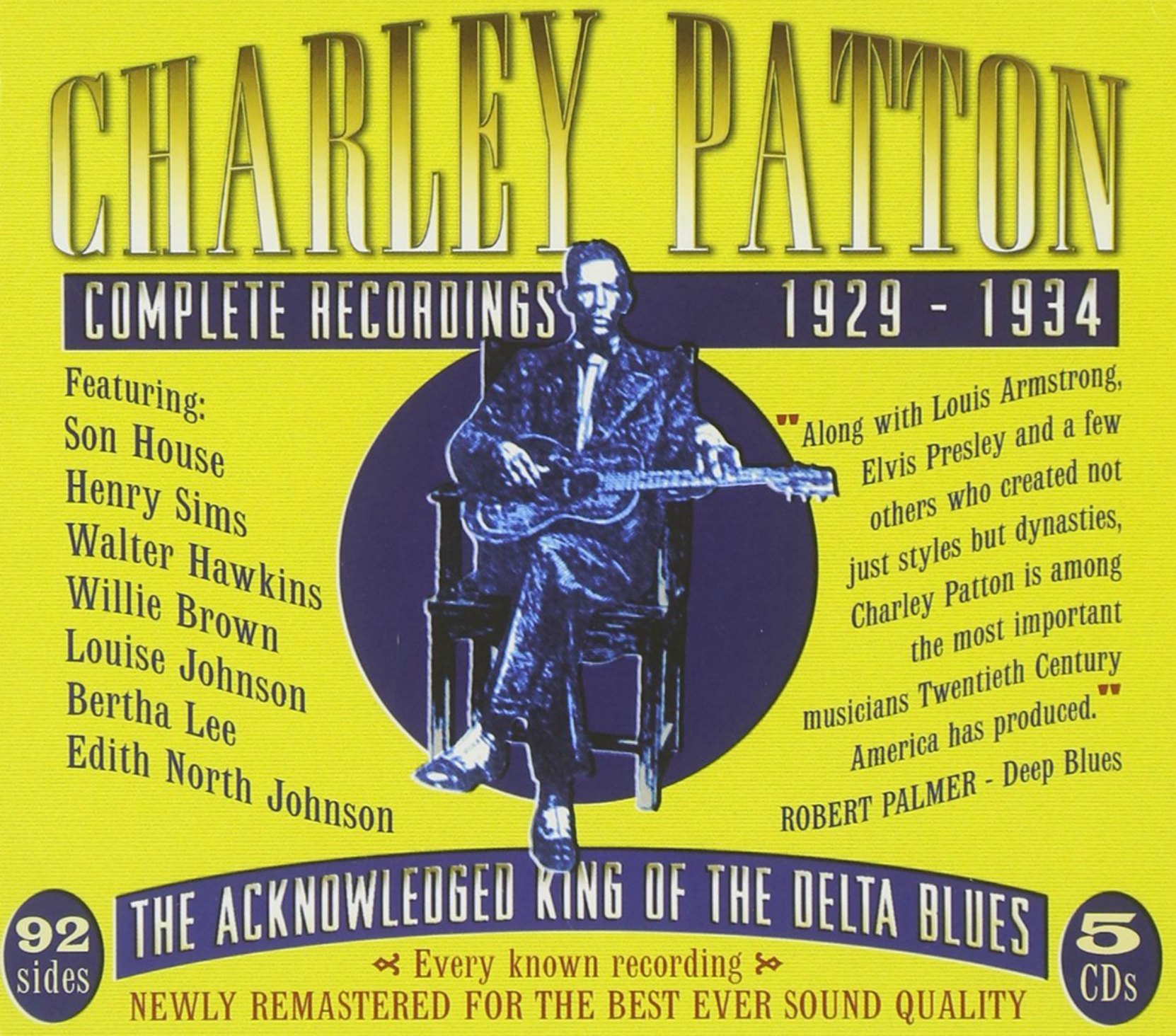 CD cover, Charley Patton Complete Recordings 1929-1934, a 5 CD box set on JSP Records