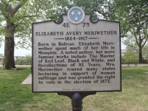 Tennessee Historical Commission marker for Elizabeth Avery Meriwether, Memphis, Tennessee