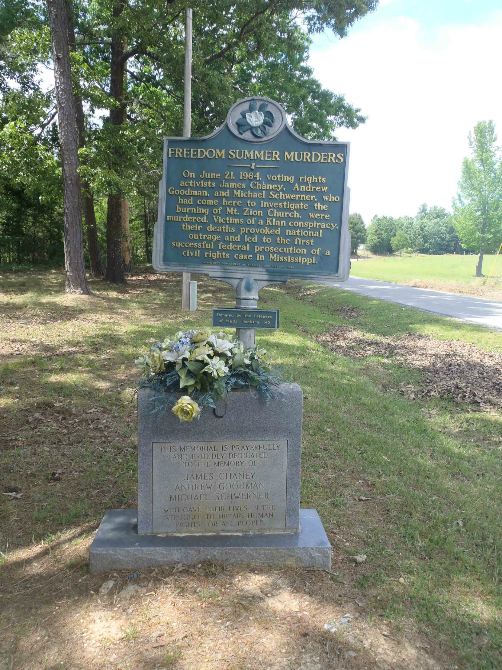 Mississippi Blues Trail marker for Freedom Summer Murders, Neshoba County, Mississippi