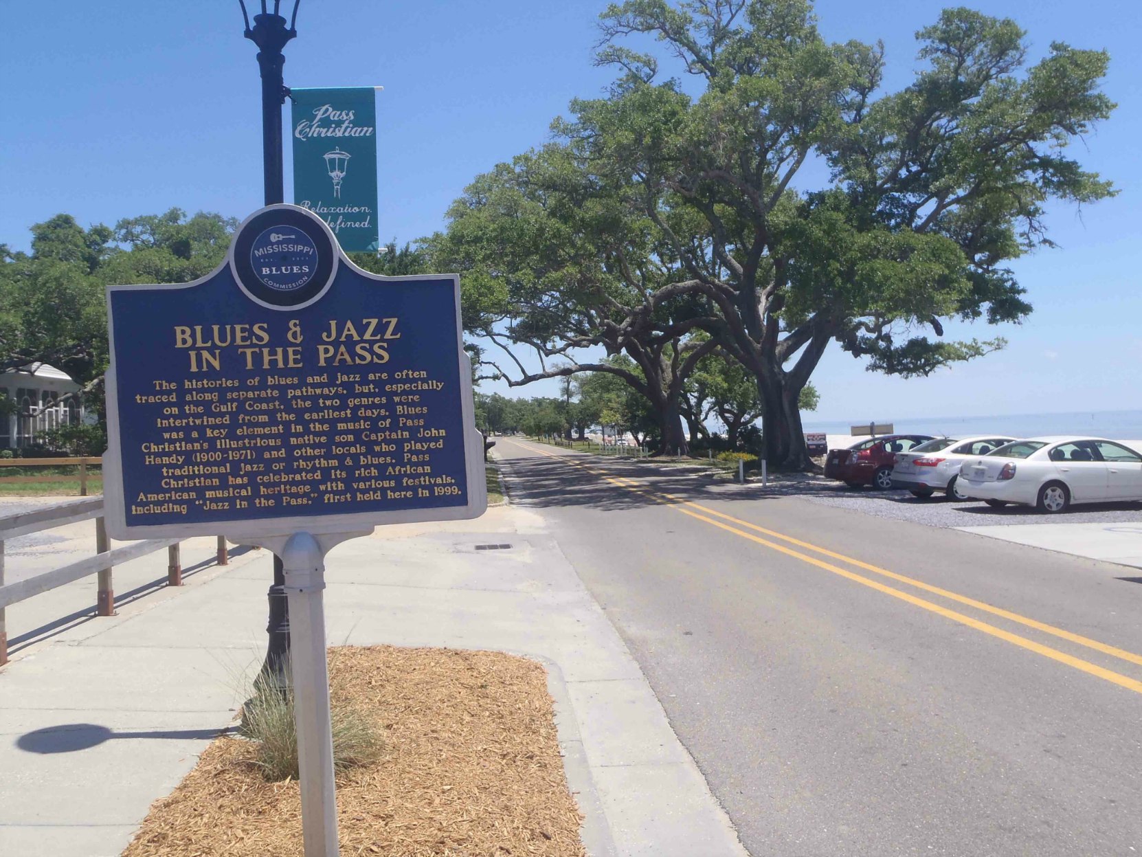 Mississippi Blues Trail marker for Blues & Jazz In The Pass, Pass Christian, Mississippi