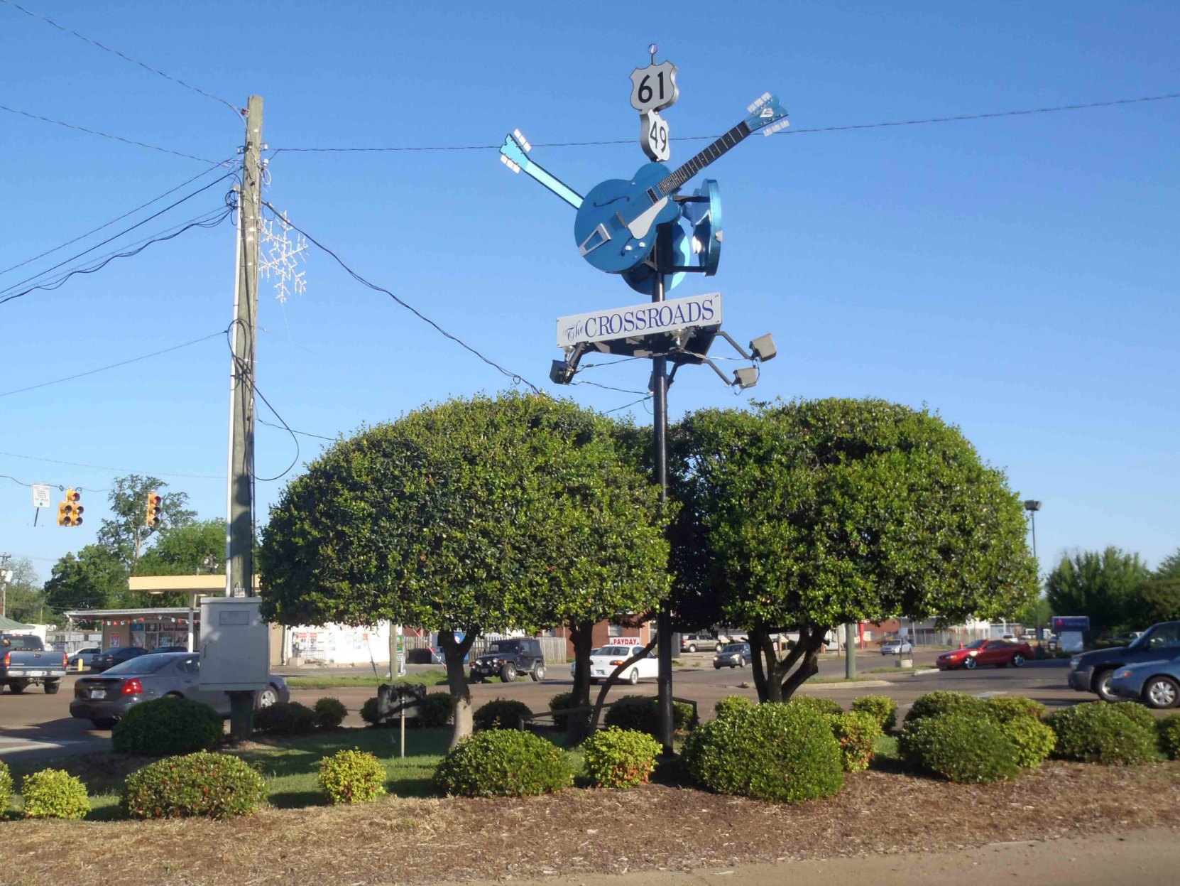 The Crossroads, the intersection of Highway 49 and Highway 61, in Clarksdale, Coahoma County. Mississippi