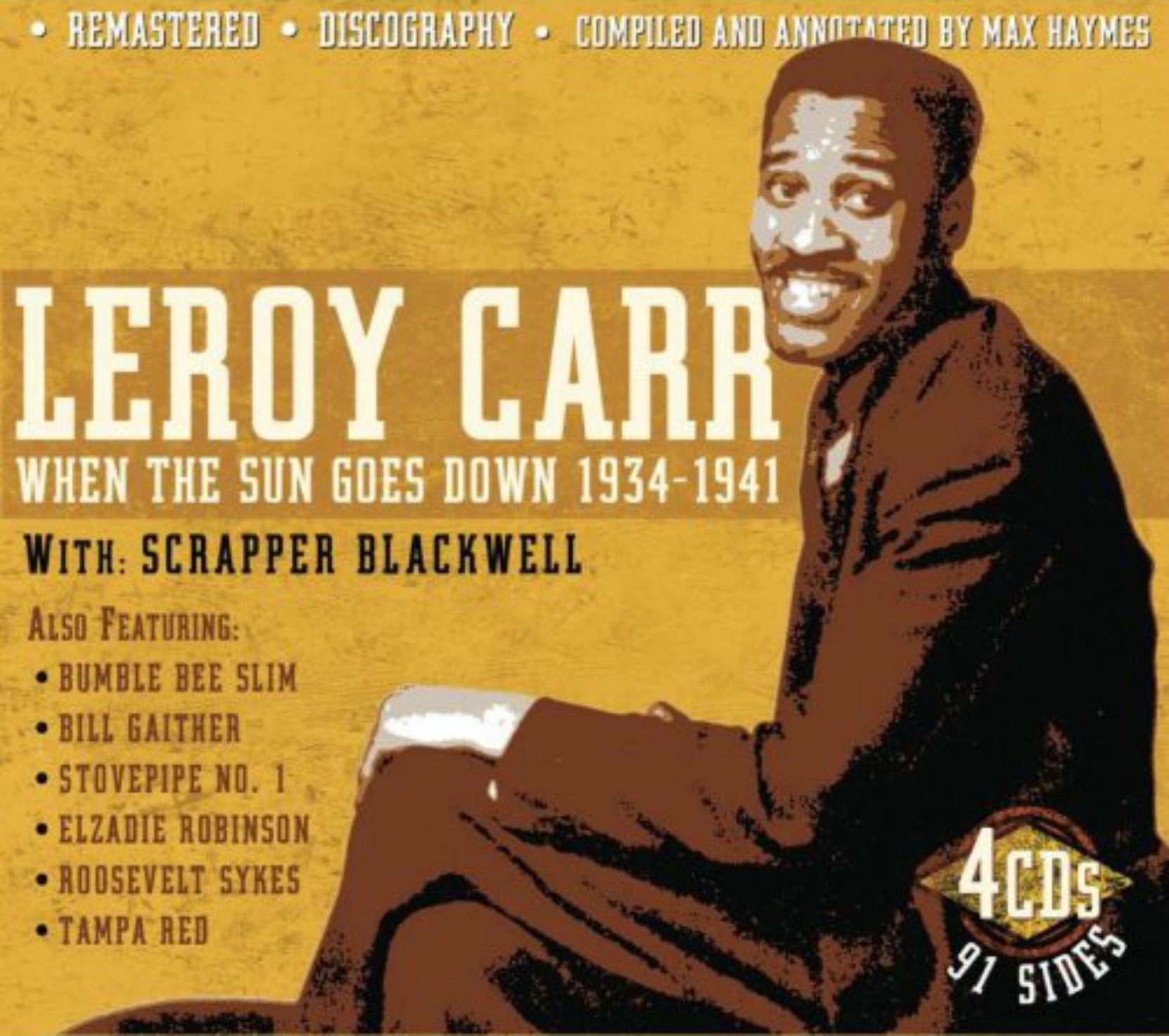 CD cover, Leroy Carr & Scrapper Blackwell- When The Sun Goes Down 1934-1941, a 4 CD box set on JSP Records