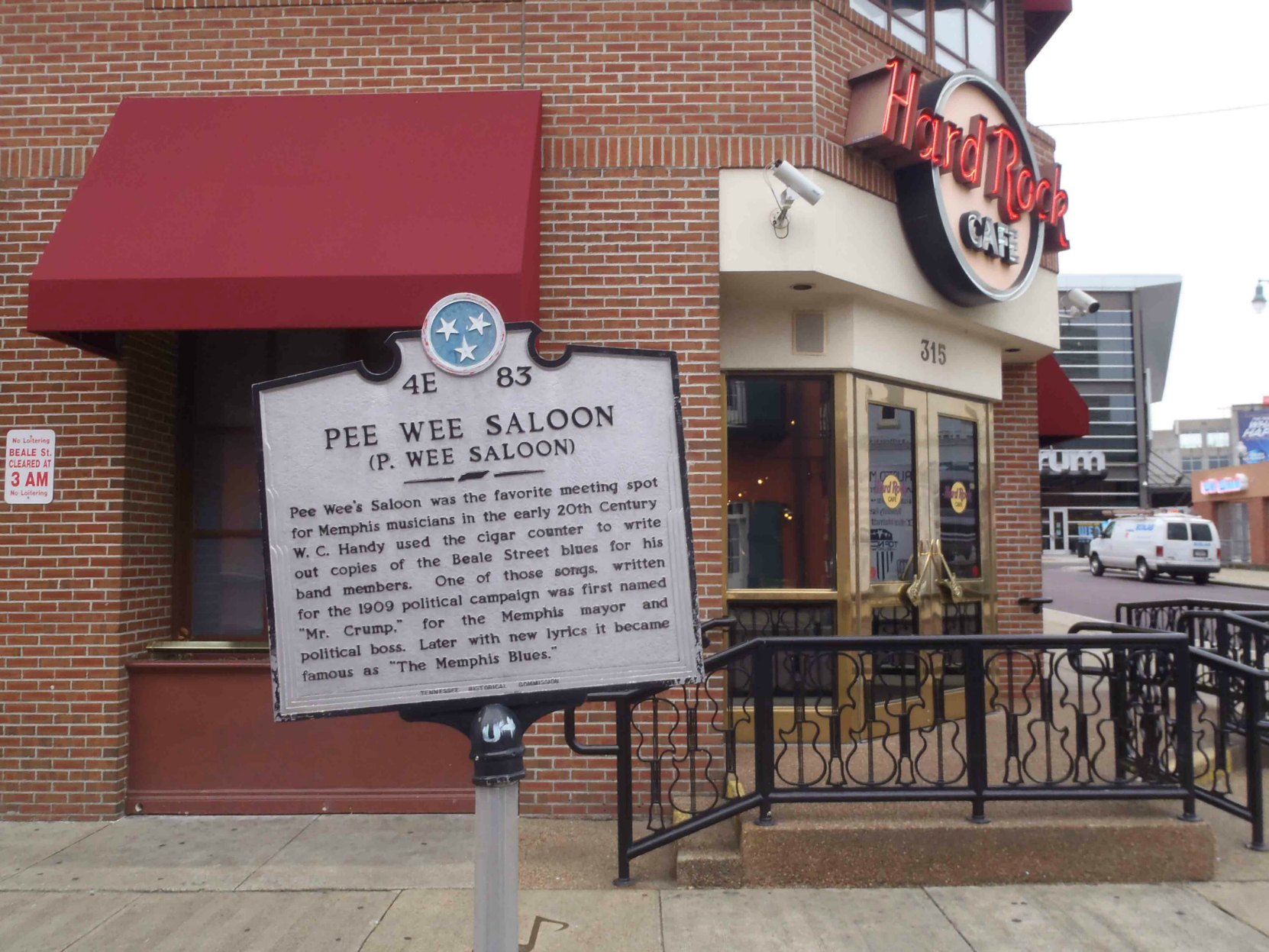 Tennessee Historical Commission marker for Pee Wee Saloon, outside the Hard Rock Cafe on Beale Street, Memphis