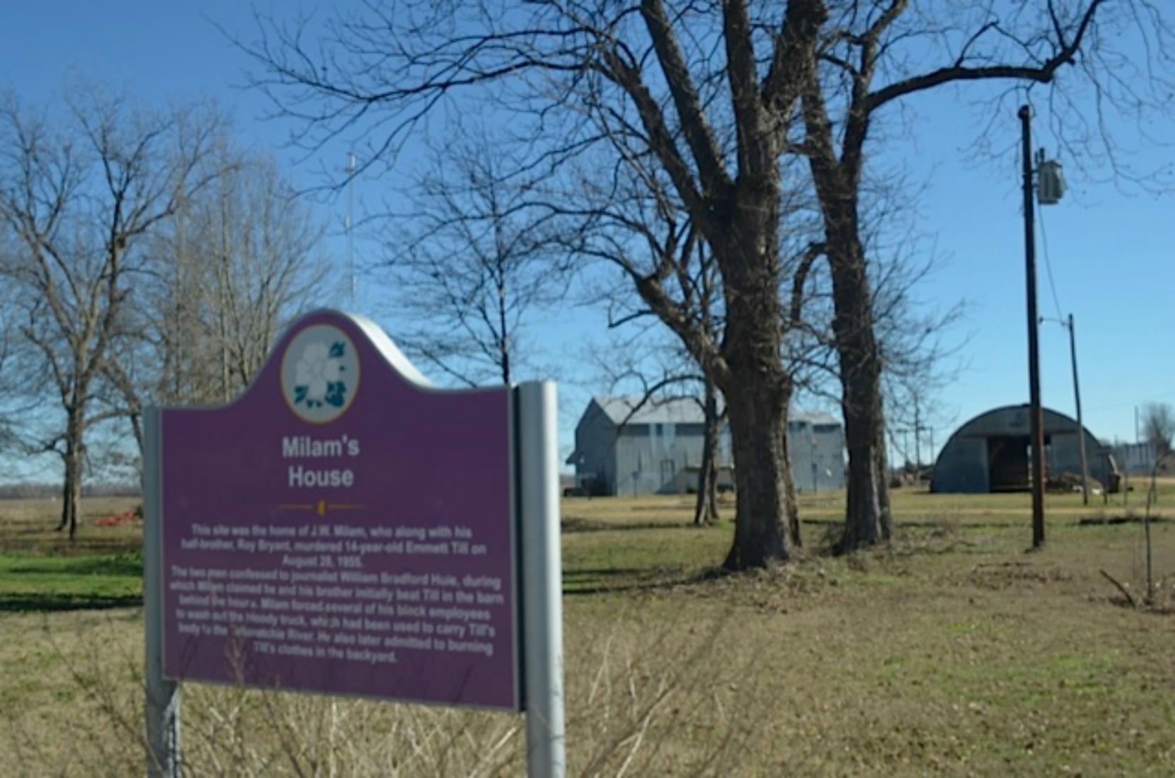 Milam's House sign, at the site of the former house of J.W. Milam, one of the two men who murdered Emmett Till in August 1955, Glendora, Mississippi (courtesy of Keith Petersen)